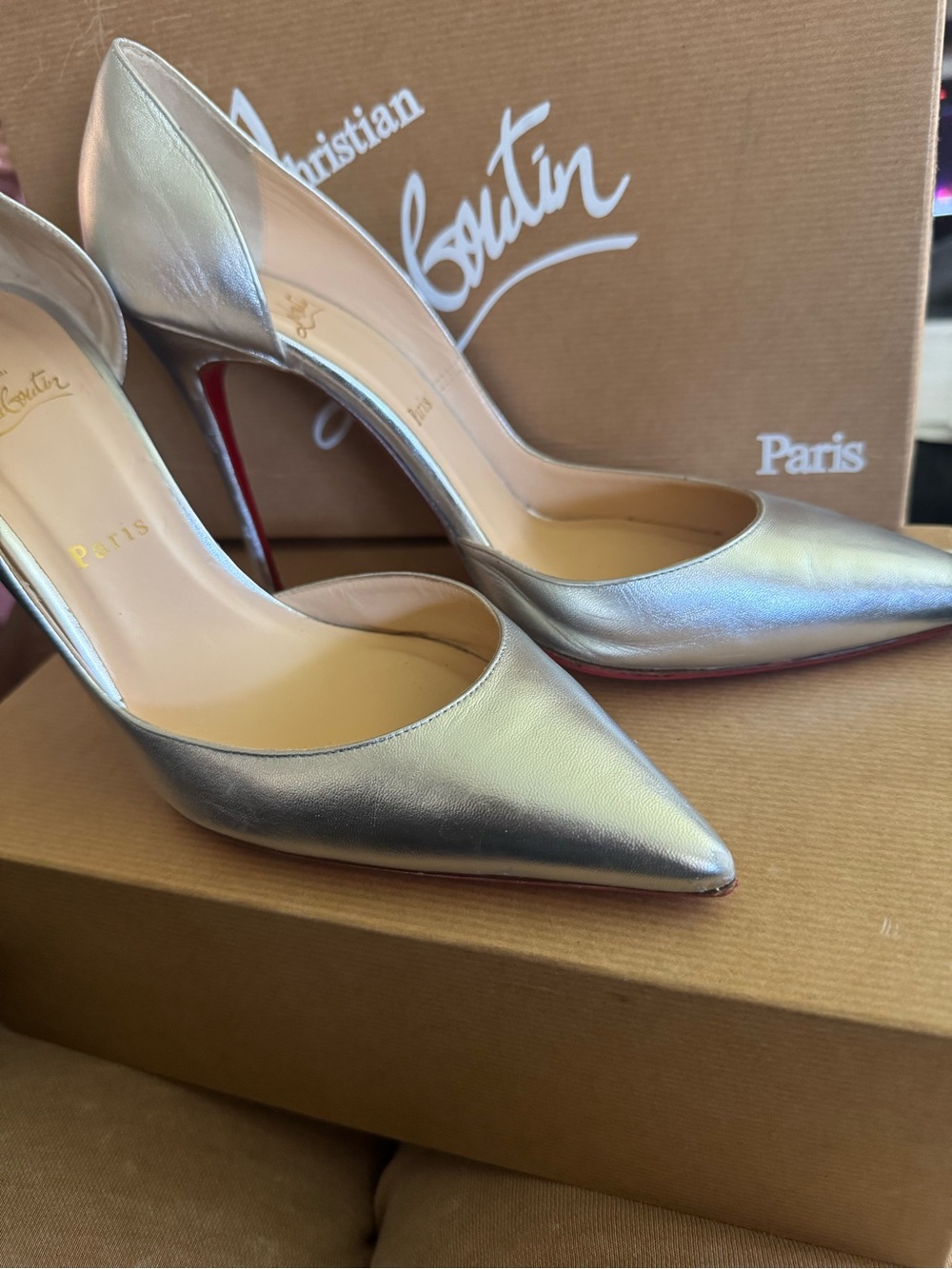 Christian Louboutin Silver Pointed-Toe Red Sole Pumps
